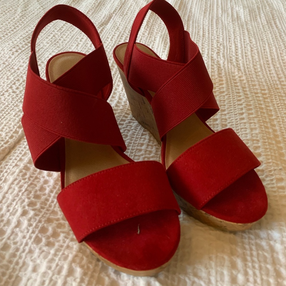 Red Cork Wedges w/ Stretchy Straps